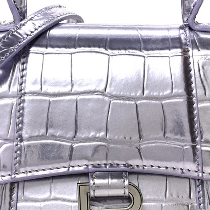 Balenciaga Metallic Calfskin Crocodile Embossed Hourglass Top Handle Bag XS Lilac 9 of 11