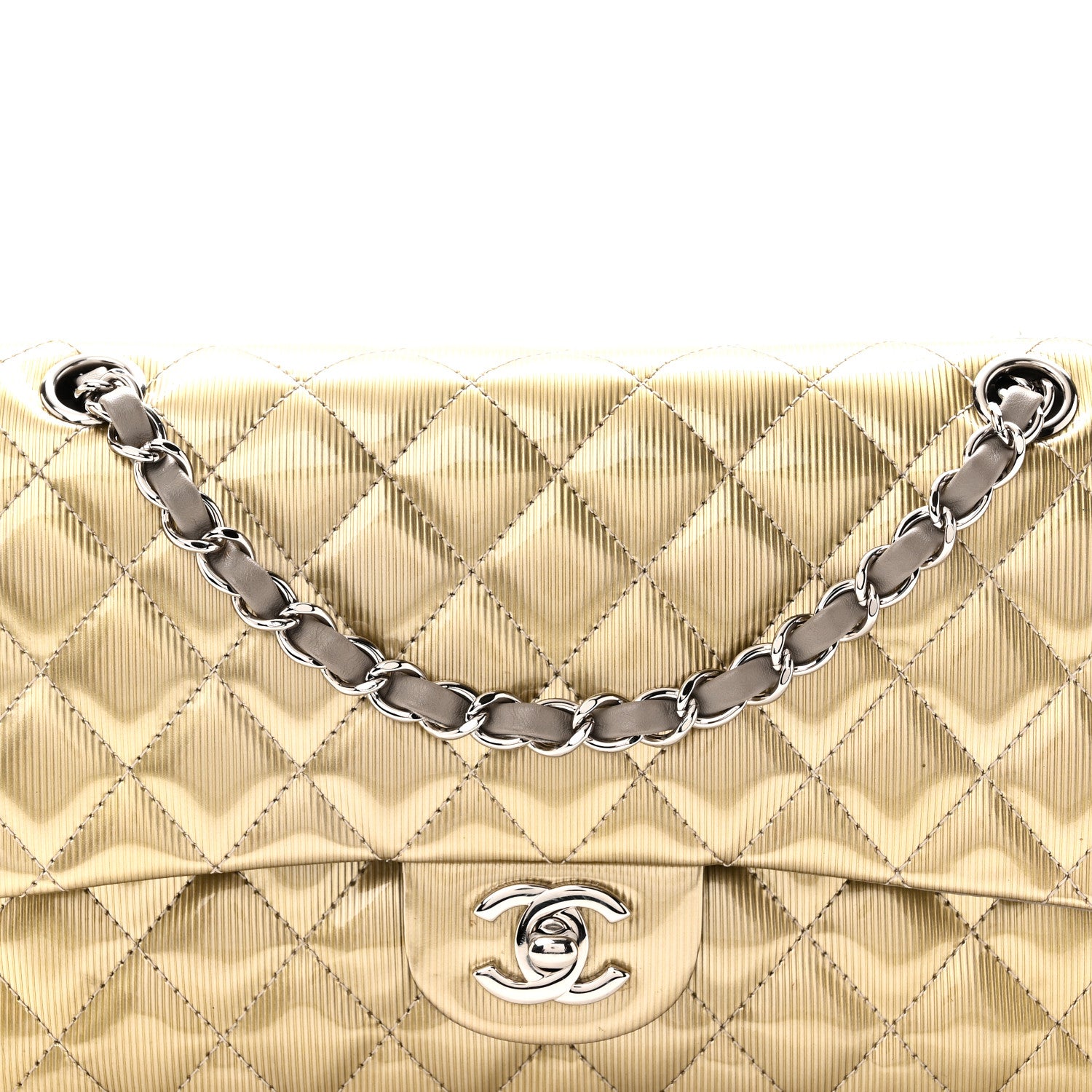Chanel Striated Patent Quilted Medium Double Flap Gold 8 of 10