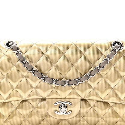 Chanel Striated Patent Quilted Medium Double Flap Gold 8 of 10