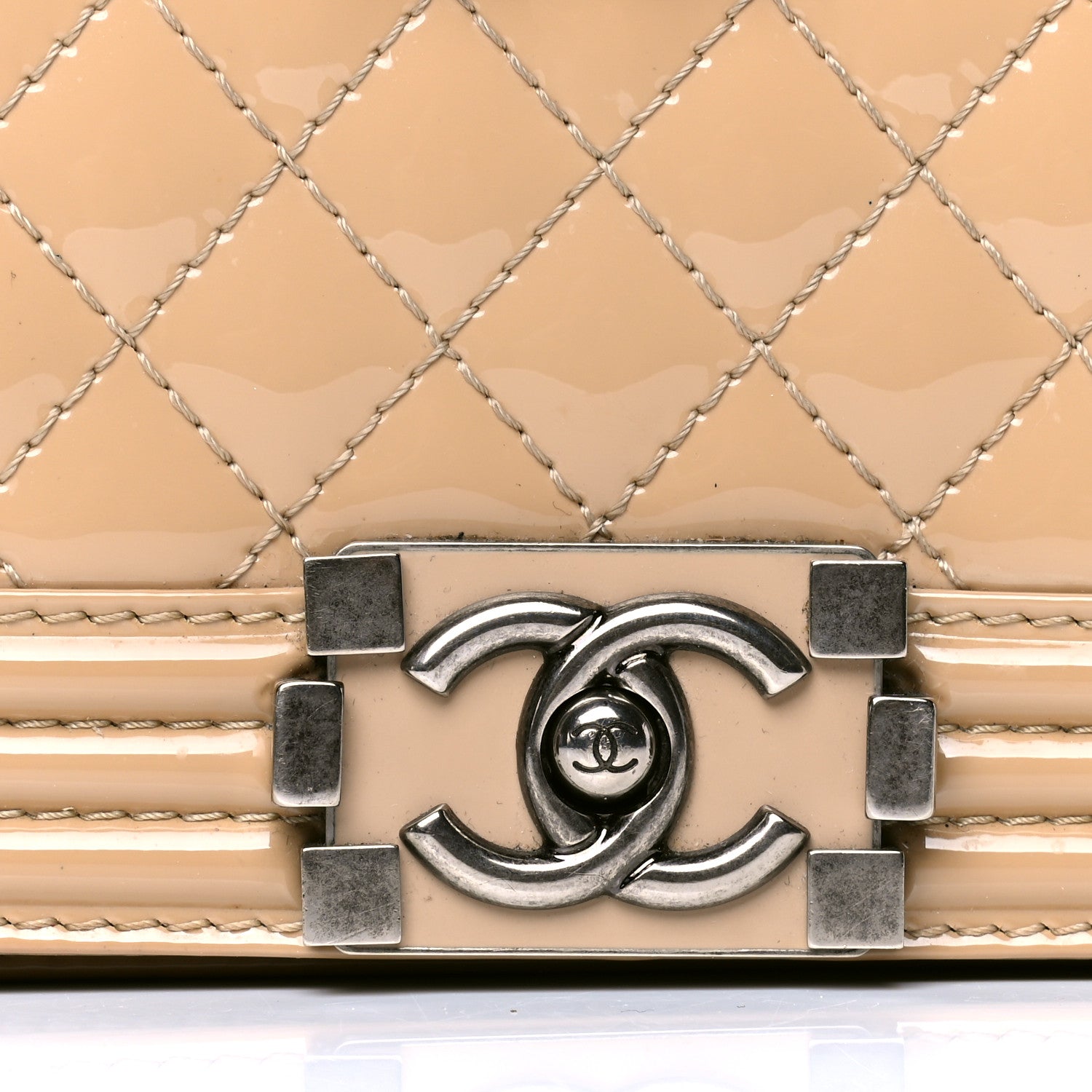 Chanel Patent Calfskin Enamel Quilted Medium Boy Flap Beige 7 of 7
