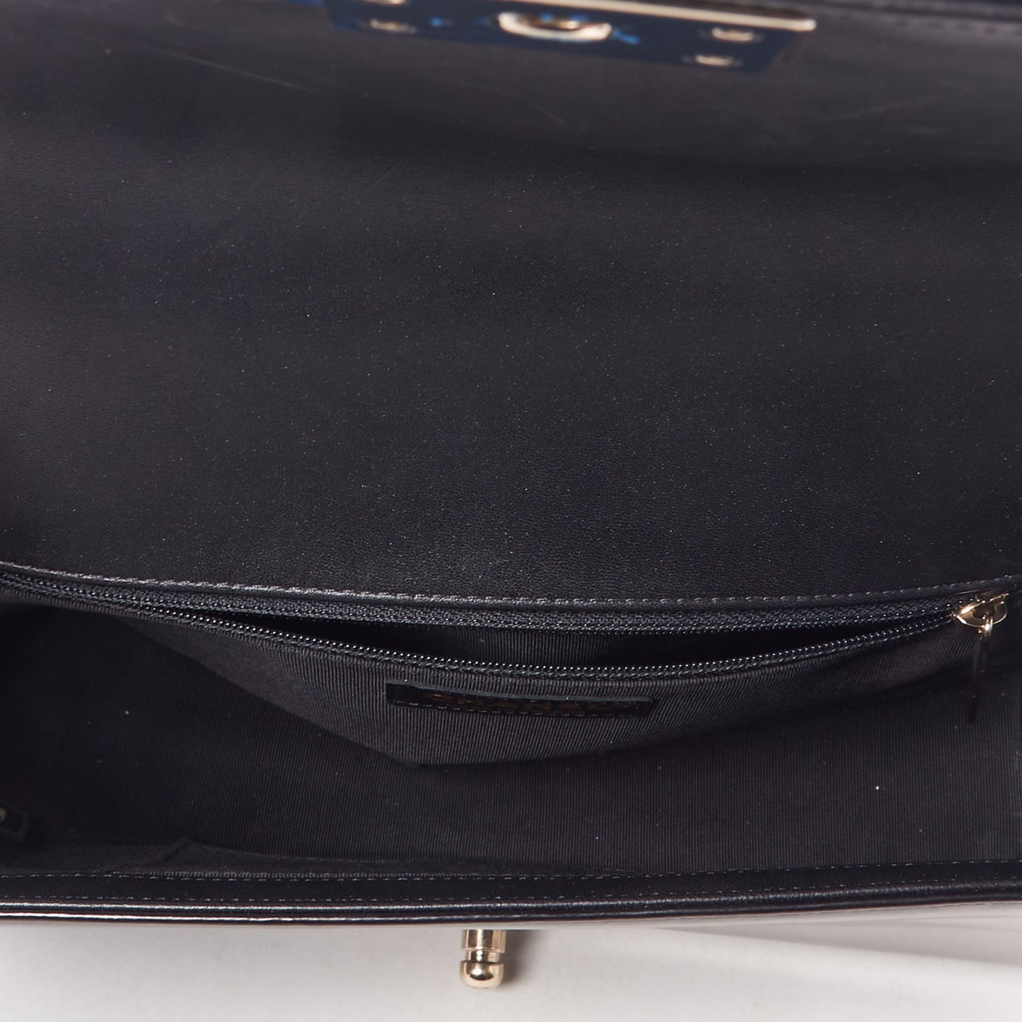 Iridescent Glazed Calfskin Quilted New Medium Boy Flap Black