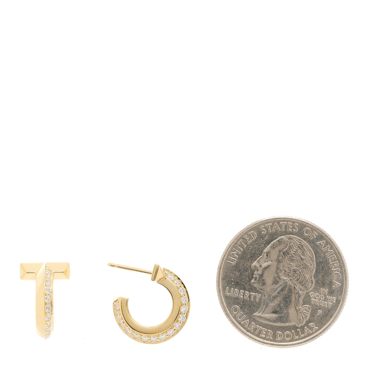 18K Yellow Gold Diamond T1 Hoop Earrings