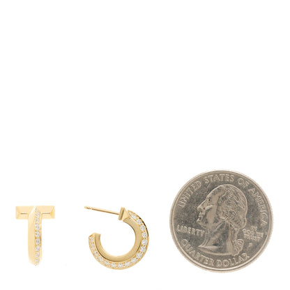 Tiffany 18K Yellow Gold Diamond T1 Hoop Earrings 2 of 7