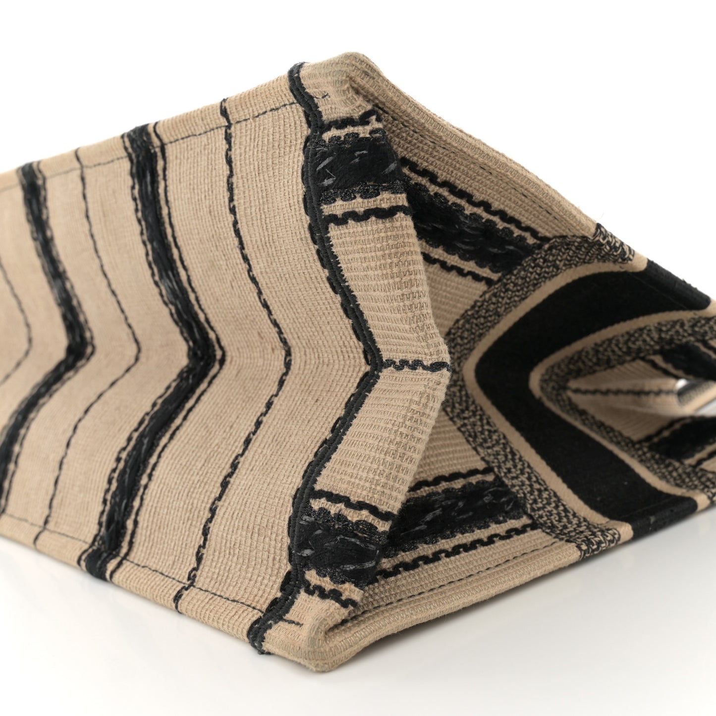 Canvas Embroidered Medium Bayadere Book Tote Black Beige