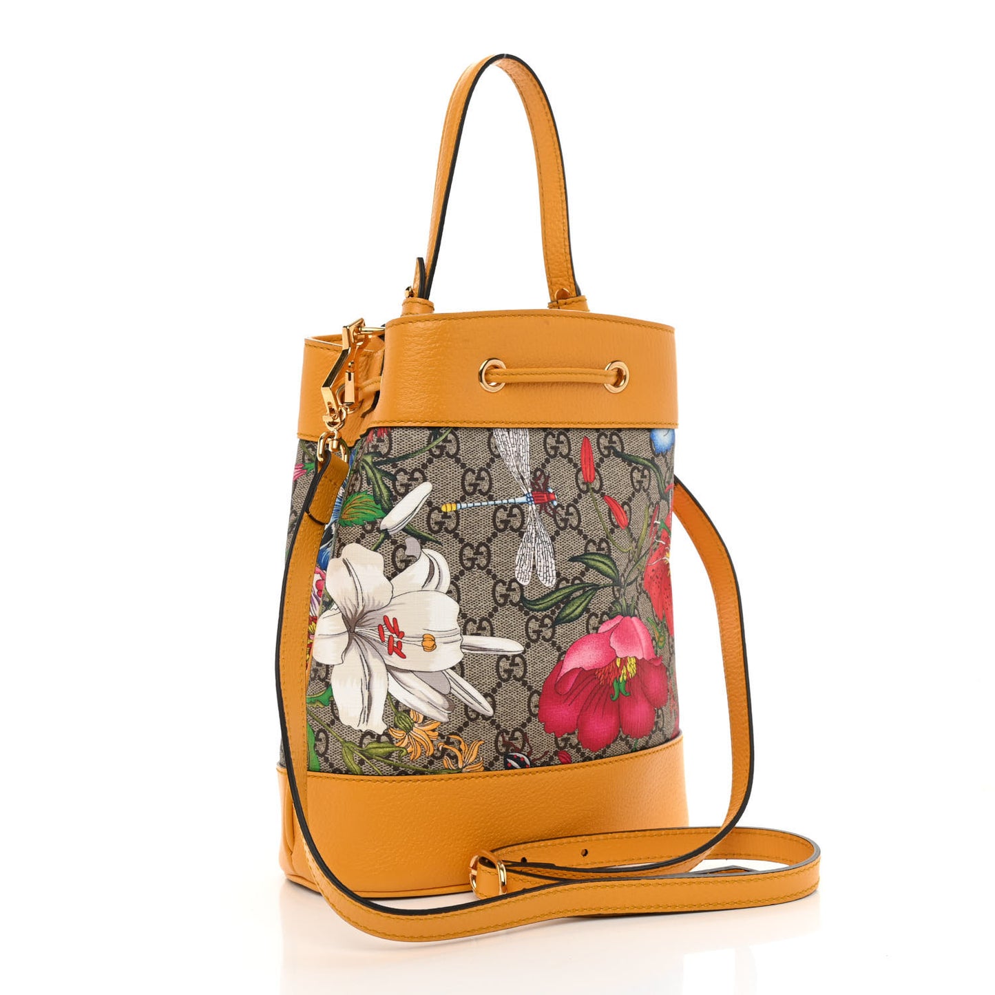 GG Supreme Monogram Flora Small Ophidia Bucket Bag Beige Multicolor Crop