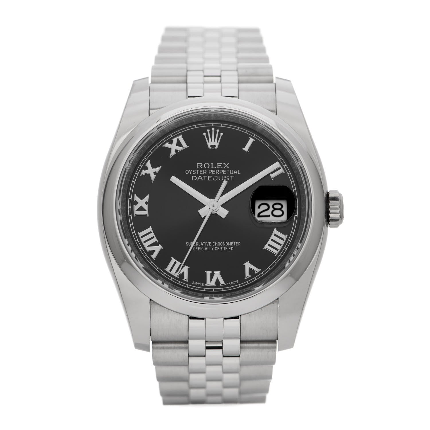 Rolex Stainless Steel 36mm Oyster Perpetual Datejust Watch Black Roman 116200 1 of 5