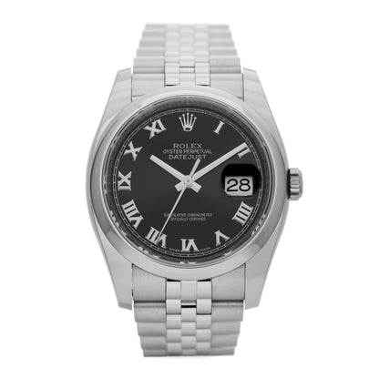 Rolex Stainless Steel 36mm Oyster Perpetual Datejust Watch Black Roman 116200 1 of 5