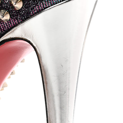Christian Louboutin Lame Satin Lady Peep Spikes 150 Pumps 36 Turquoise Violet Silver 10 of 13