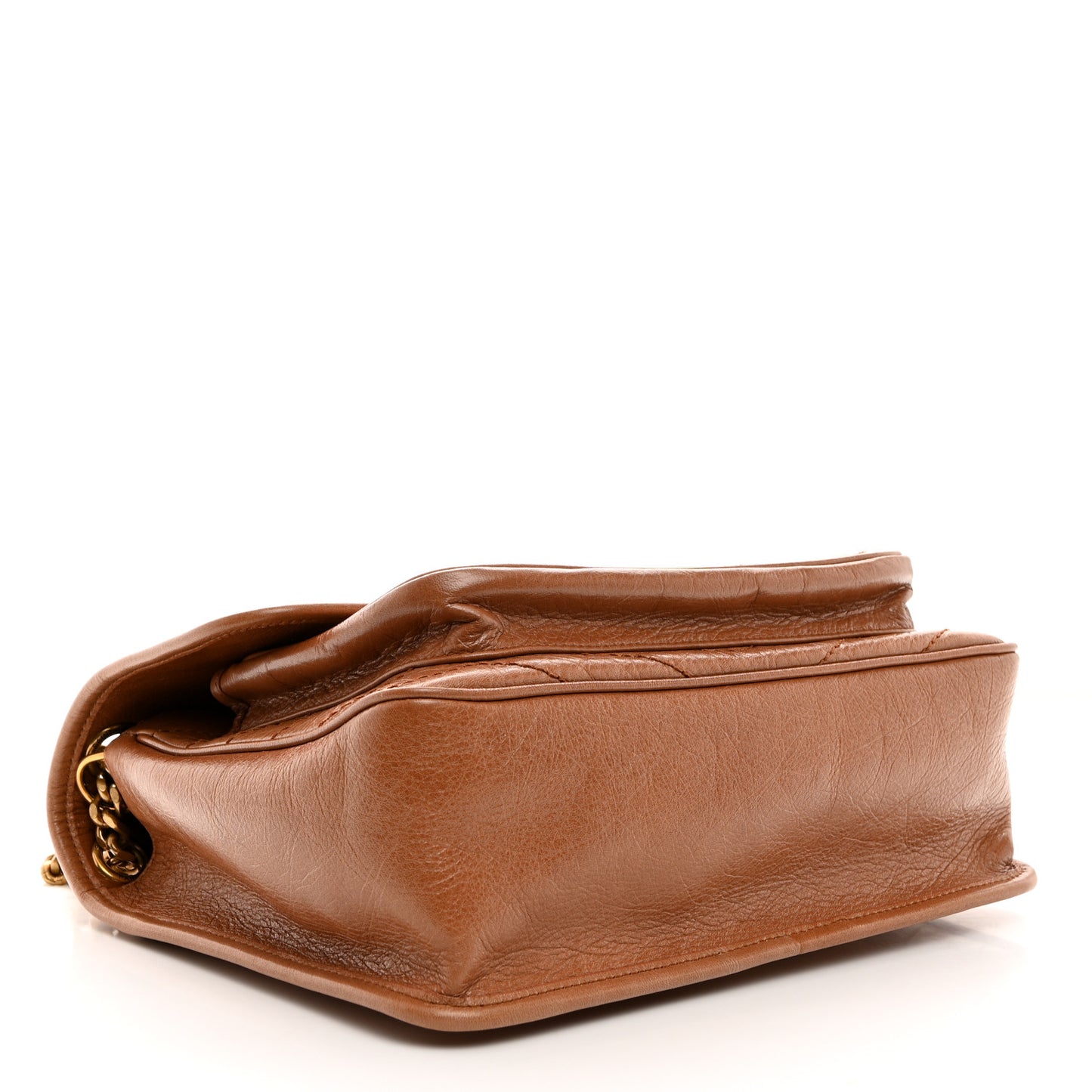 Crinkled Calfskin Matelasse Monogram Medium Niki Chain Satchel Caramel
