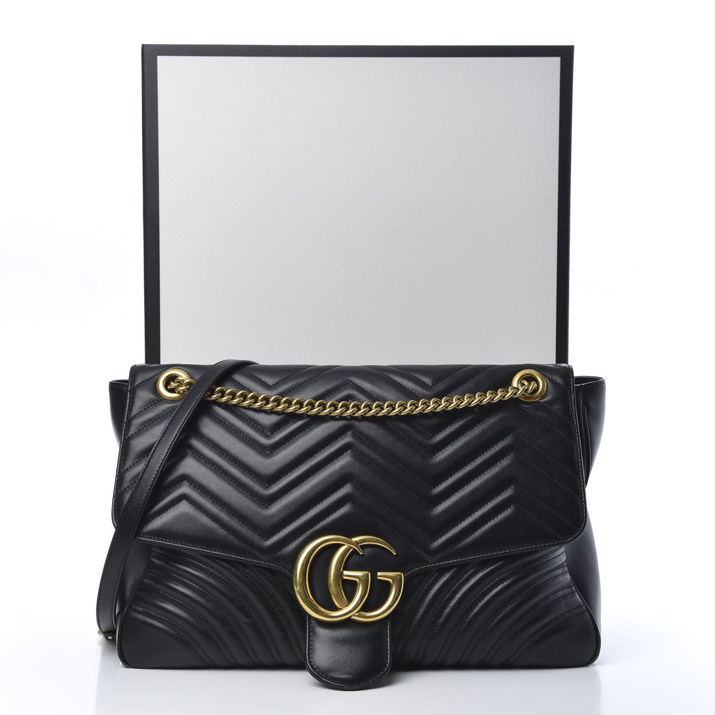 Calfskin Matelasse Large GG Marmont Shoulder Bag Black
