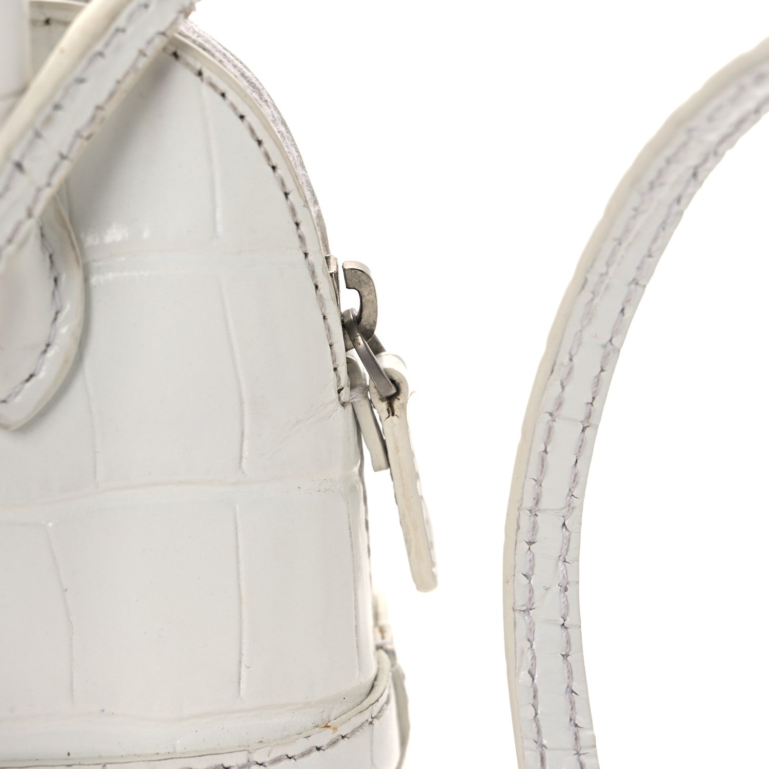 Balenciaga Calfskin Logo Crocodile Embossed Mini Ville Top Handle Bag White Black 16 of 17