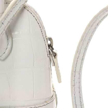Balenciaga Calfskin Logo Crocodile Embossed Mini Ville Top Handle Bag White Black 16 of 17