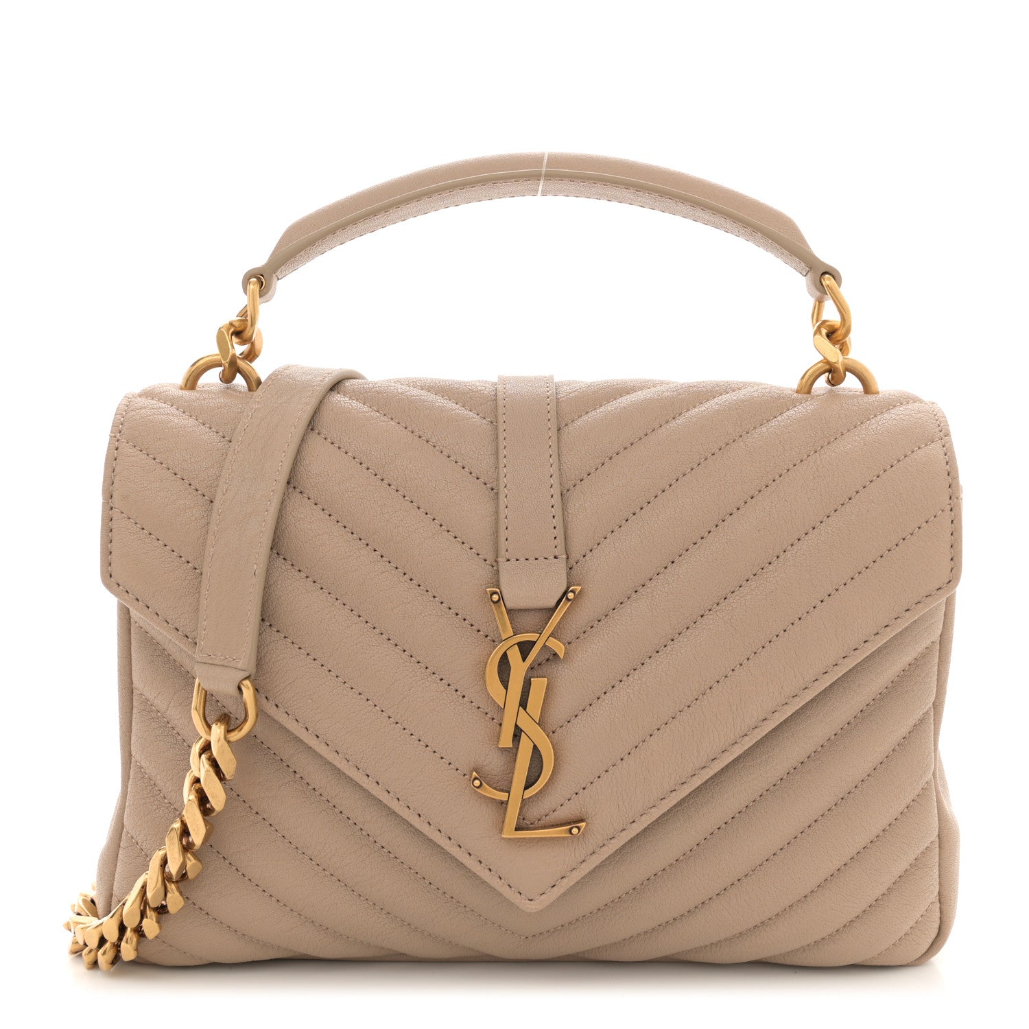 Saint Laurent Sheepskin Matelasse Chevron Monogram Medium College Bag Dark Beige 1 of 10