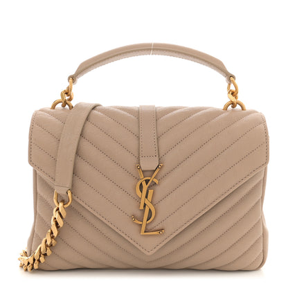 Saint Laurent Sheepskin Matelasse Chevron Monogram Medium College Bag Dark Beige 1 of 10