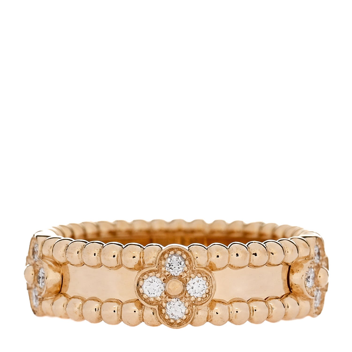 Van Cleef & Arpels 18K Yellow Gold Diamond Sweet Perlee Clovers Ring 55 7.25 3 of 5