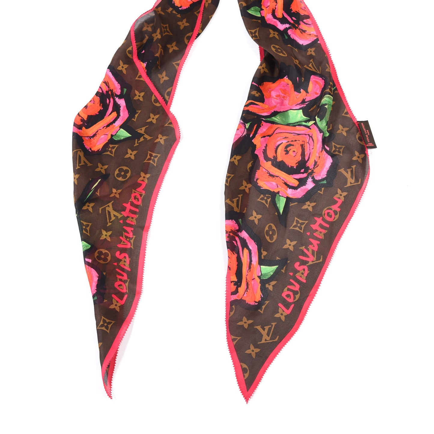 Silk Monogram Roses Scarf Marron