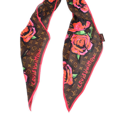 Louis Vuitton Silk Monogram Roses Scarf Marron 4 of 4
