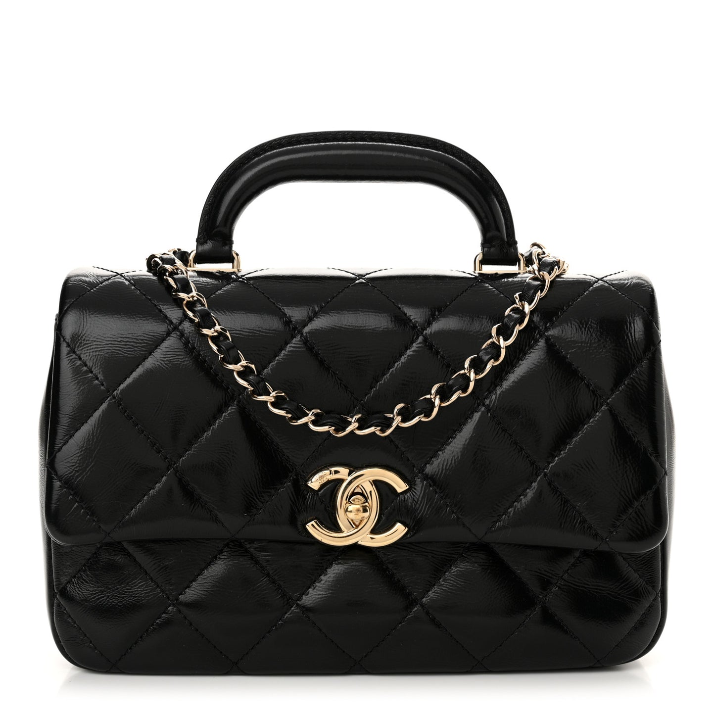 Shiny Lambskin Quilted Coco Trip Flap Bag Black