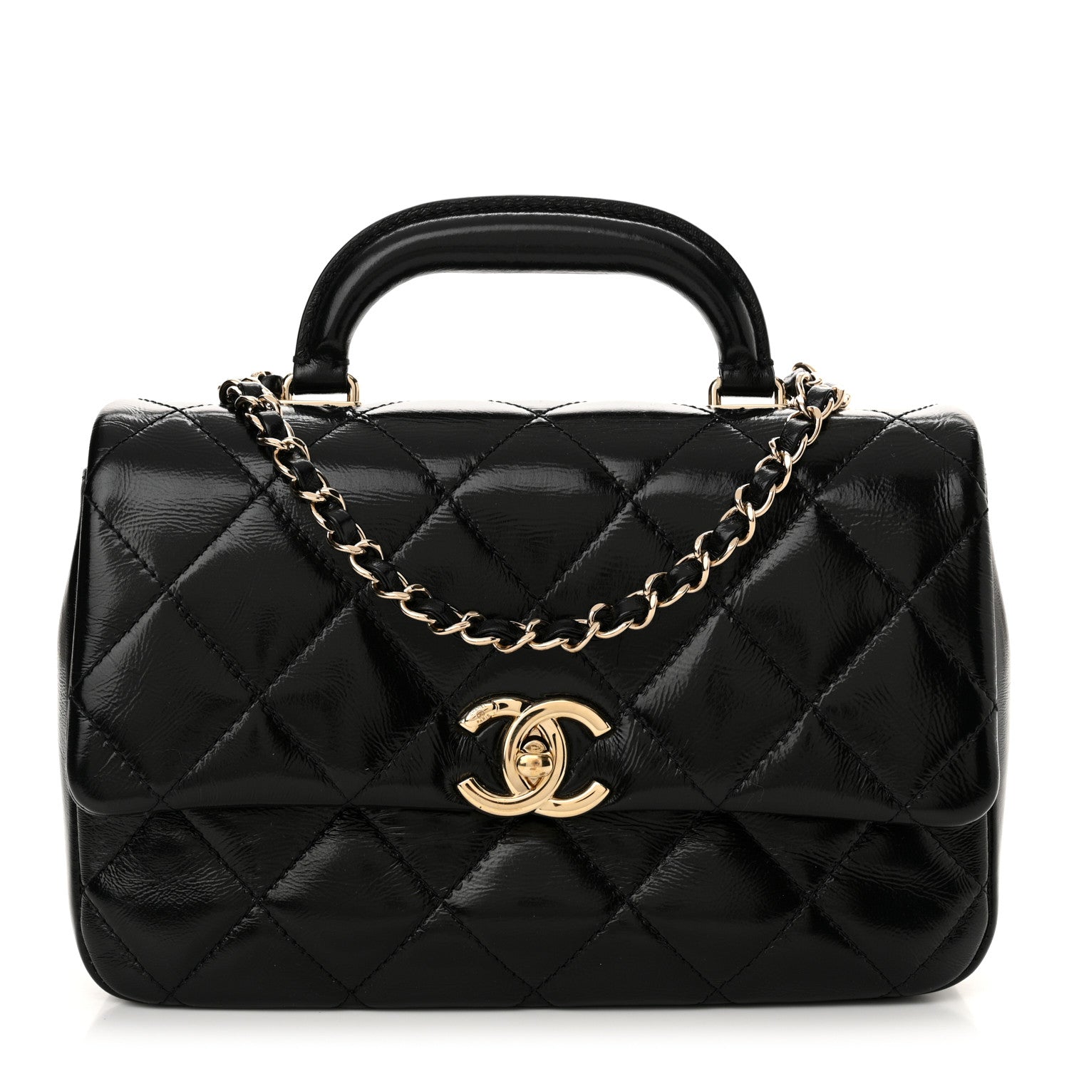 Chanel Shiny Lambskin Quilted Coco Trip Flap Bag Black 1 of 11