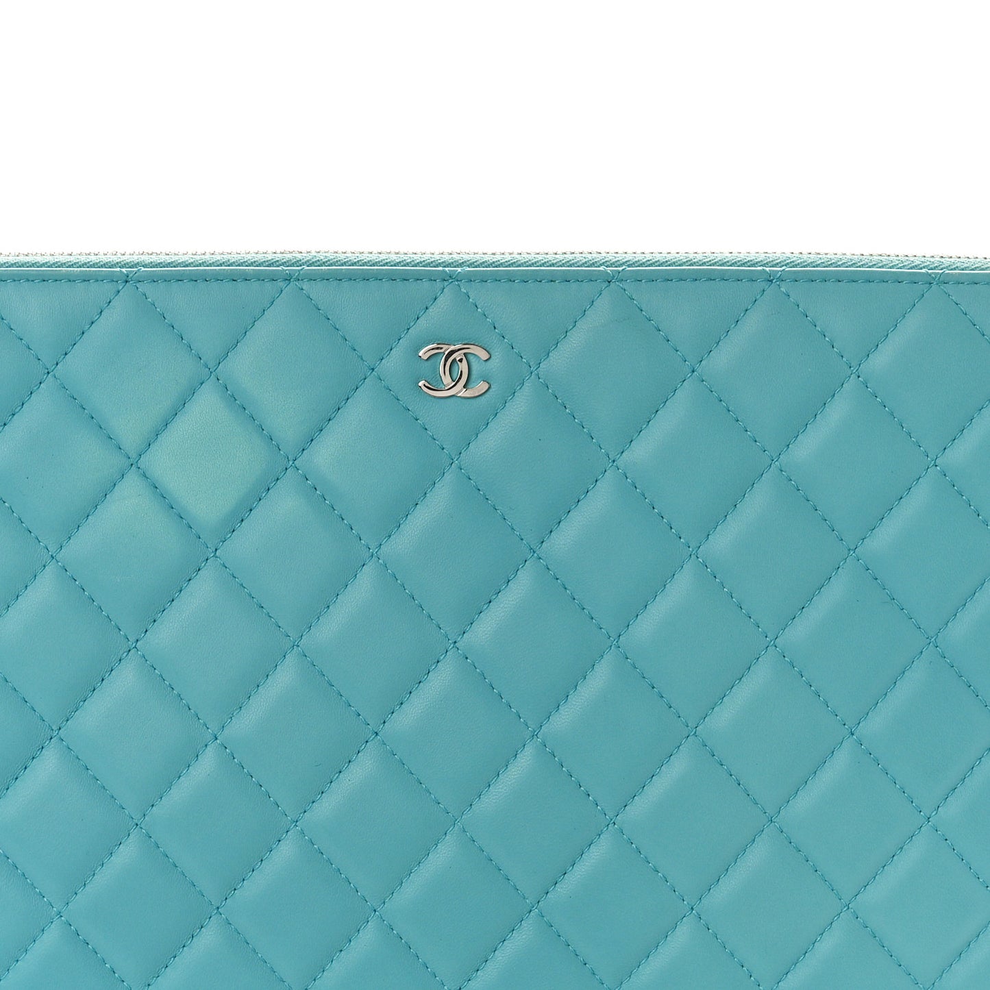 Lambskin Quilted Large Cosmetic Case Light Blue