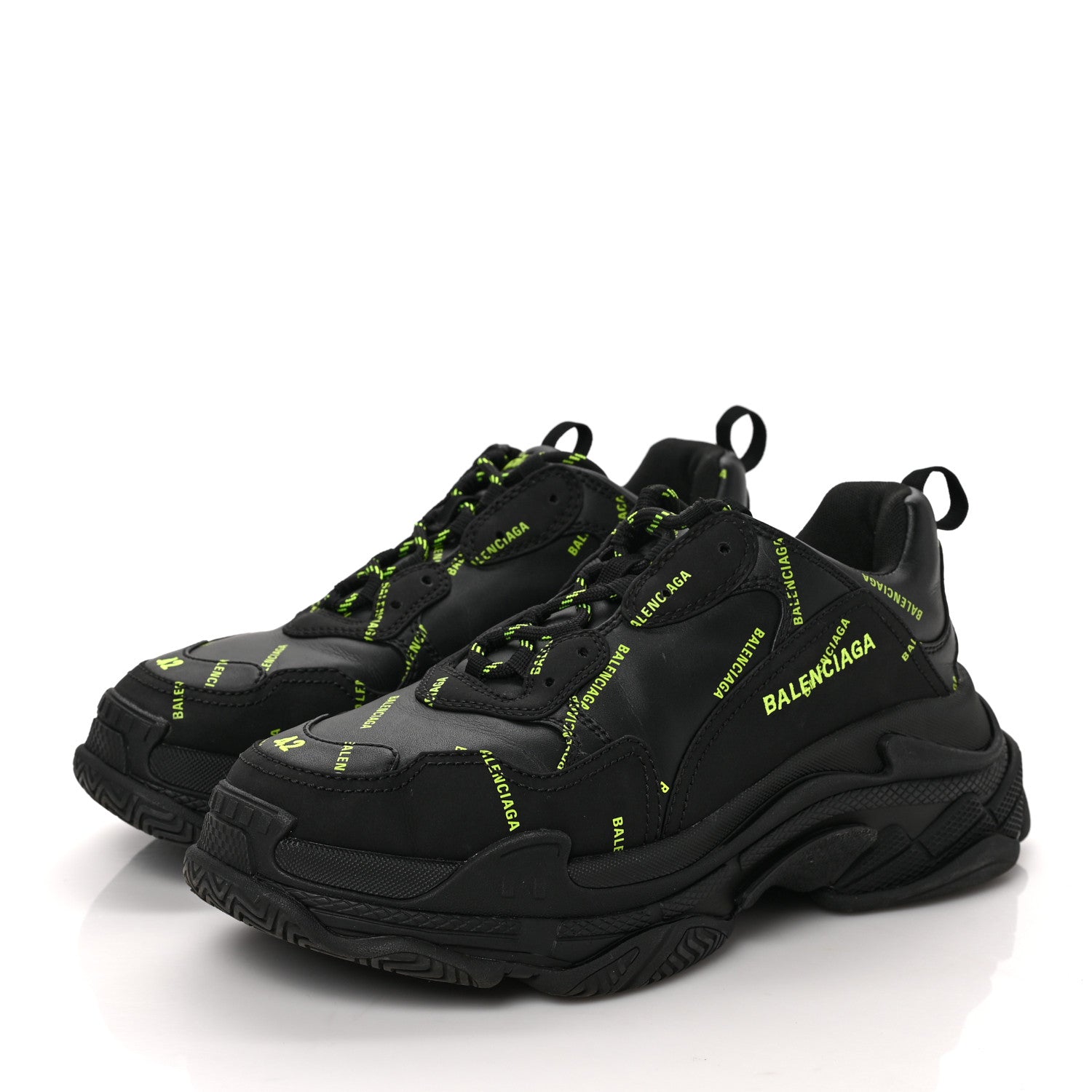 Balenciaga Technical Fabric Allover Logo Mens Triple S Sneakers 42 Black Fluo Yellow 3 of 8