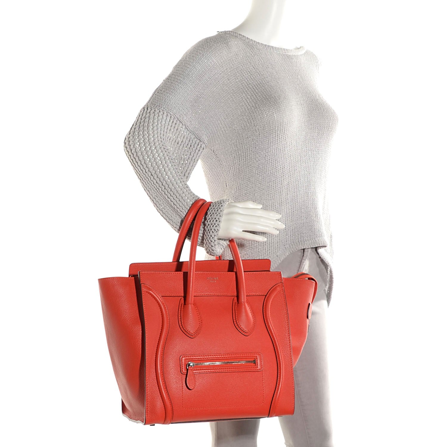 Celine Drummed Calfskin Mini Luggage Vermillion 2 of 8