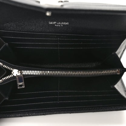 Saint Laurent Grain De Poudre Matelasse Chevron Monogram Flap Wallet Deep Marine 5 of 10