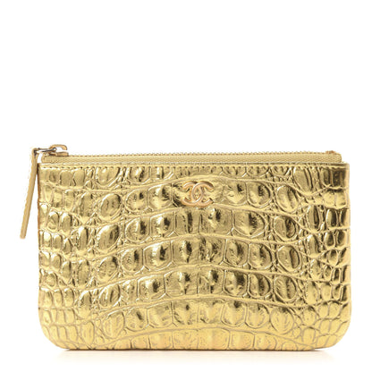 Chanel Metallic Calfskin Crocodile Embossed Cocodile Cosmetic Case Gold 1 of 8