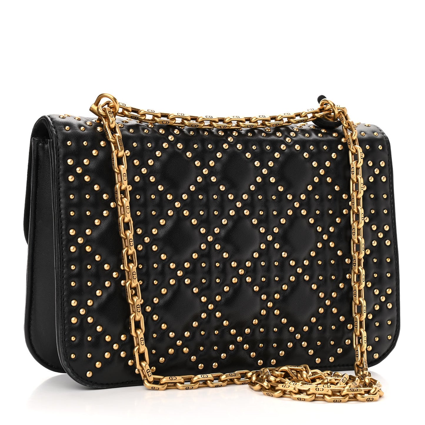 Lambskin Cannage Studded Large Dioraddict Flap Bag Black
