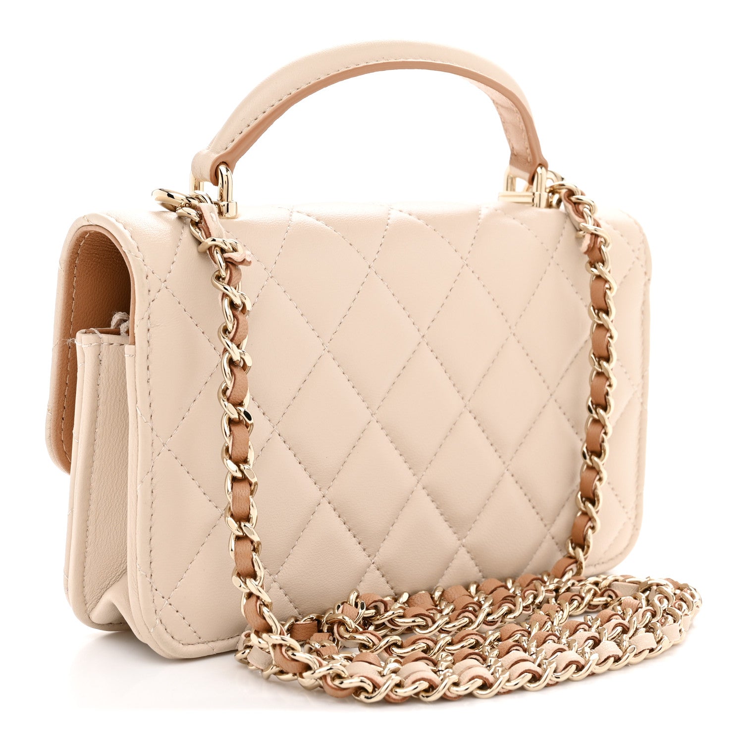 Chanel Lambskin Quilted Flap Phone Holder With Chain Ecru Dark Beige 3 of 11