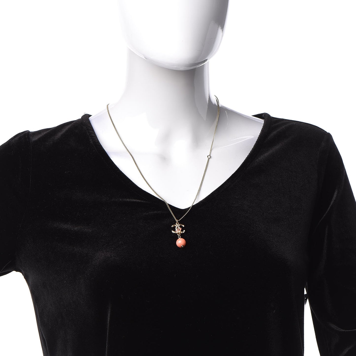 Crystal Pearl CC Drop Pendant Necklace Gold
