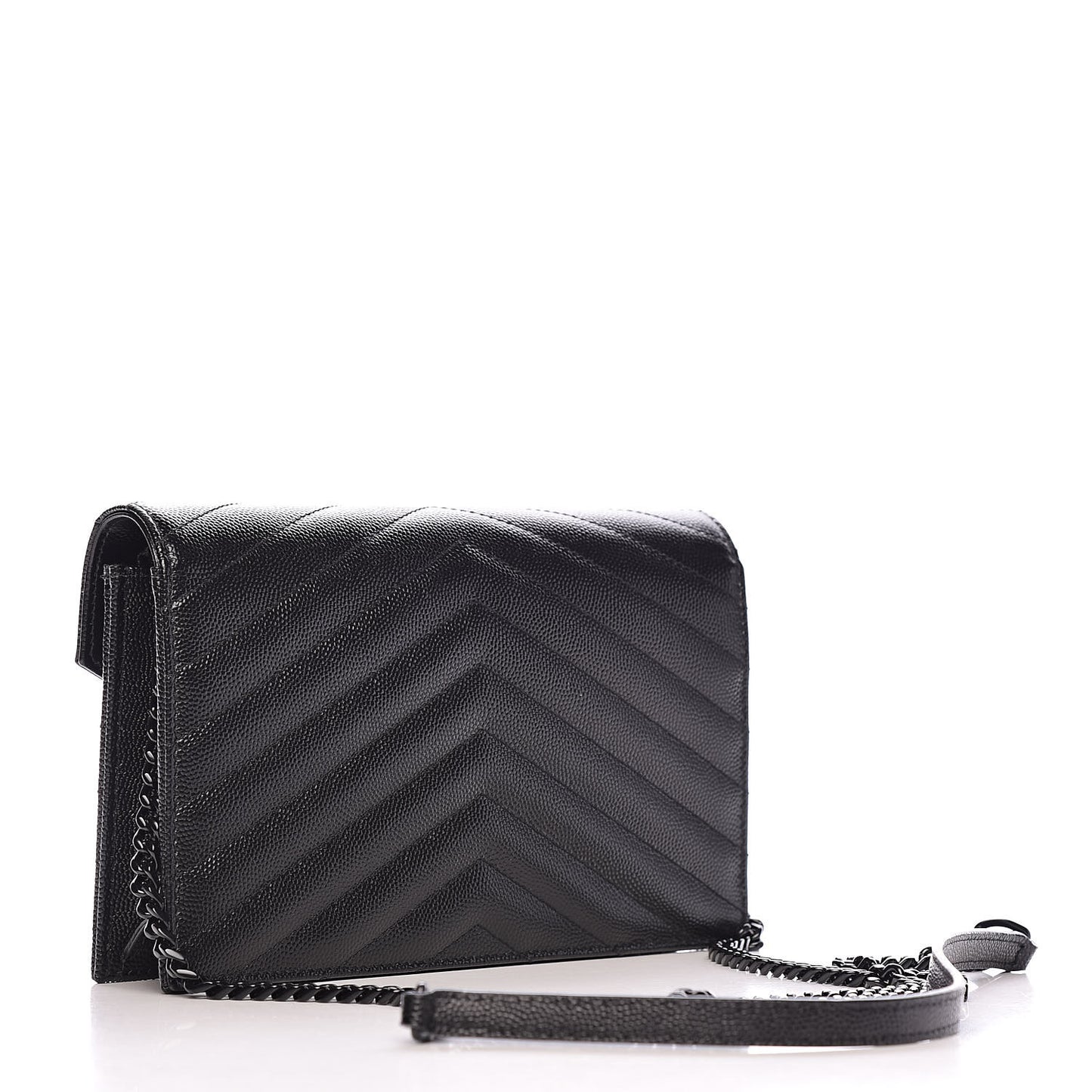 Grain De Poudre Matelasse Chevron Monogram Envelope Chain Wallet Black