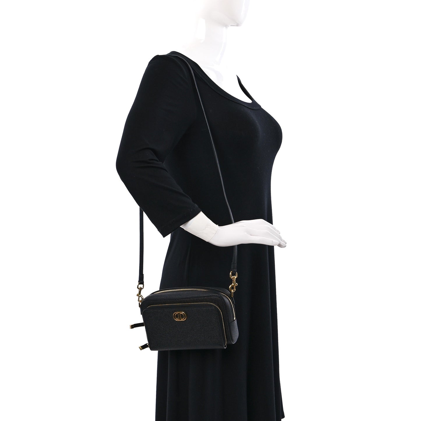 Grained Calfskin Caro Double Pouch Black