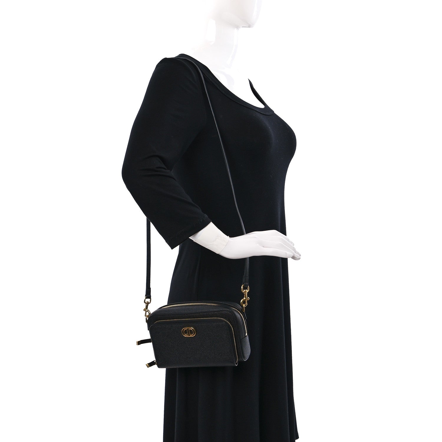 Christian Dior Grained Calfskin Caro Double Pouch Black 2 of 9