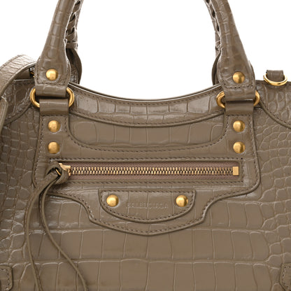 Balenciaga Shiny Supple Calfskin Crocodile Embossed Neo Classic Gold Hardware S City Mink Grey 8 of 10