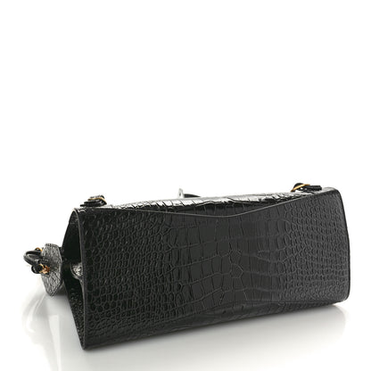 Balenciaga Shiny Supple Calfskin Crocodile Embossed Brass Hardware Neo Classic City Black 4 of 13
