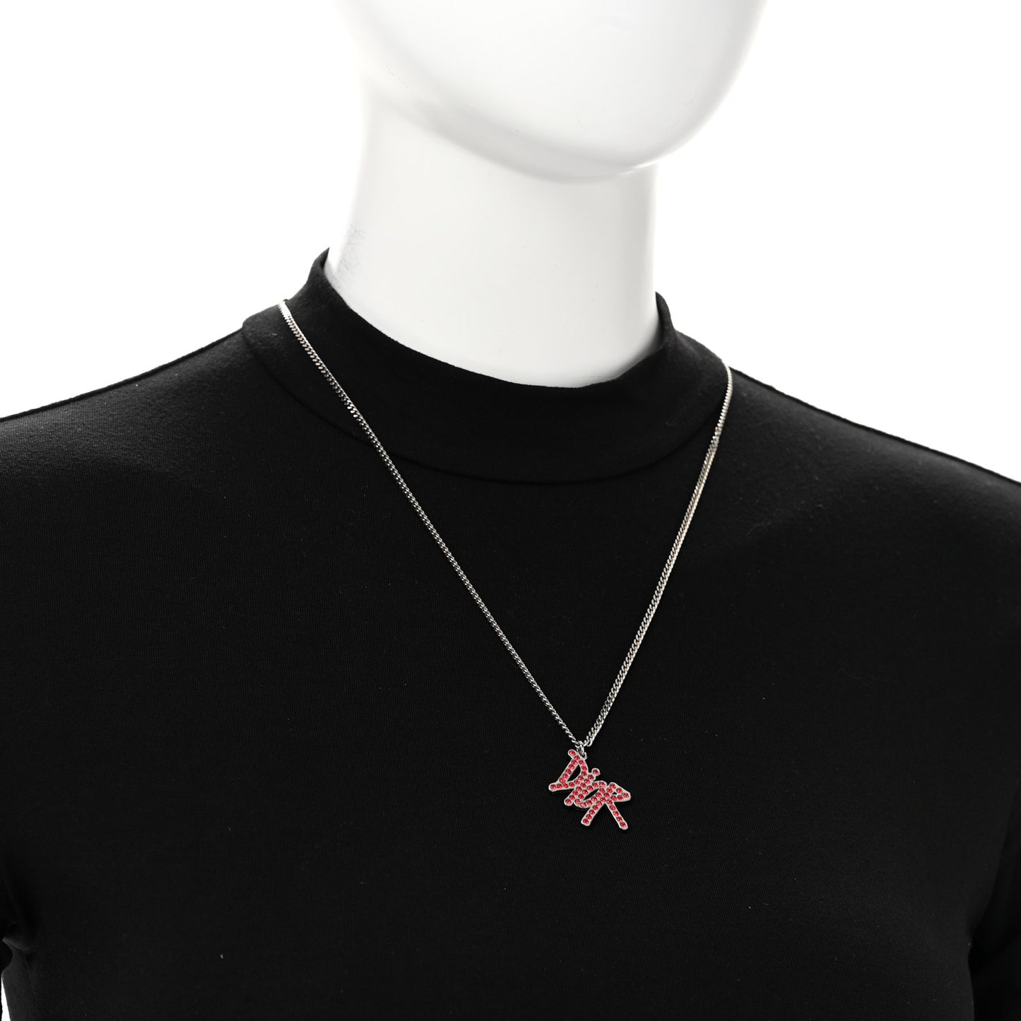 X SHAWN STUSSY Crystal Logo Pendant Necklace Red
