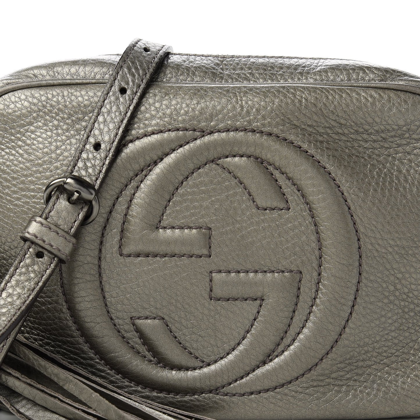 Metallic Pebbled Calfskin Small Soho Disco Bag Sasso