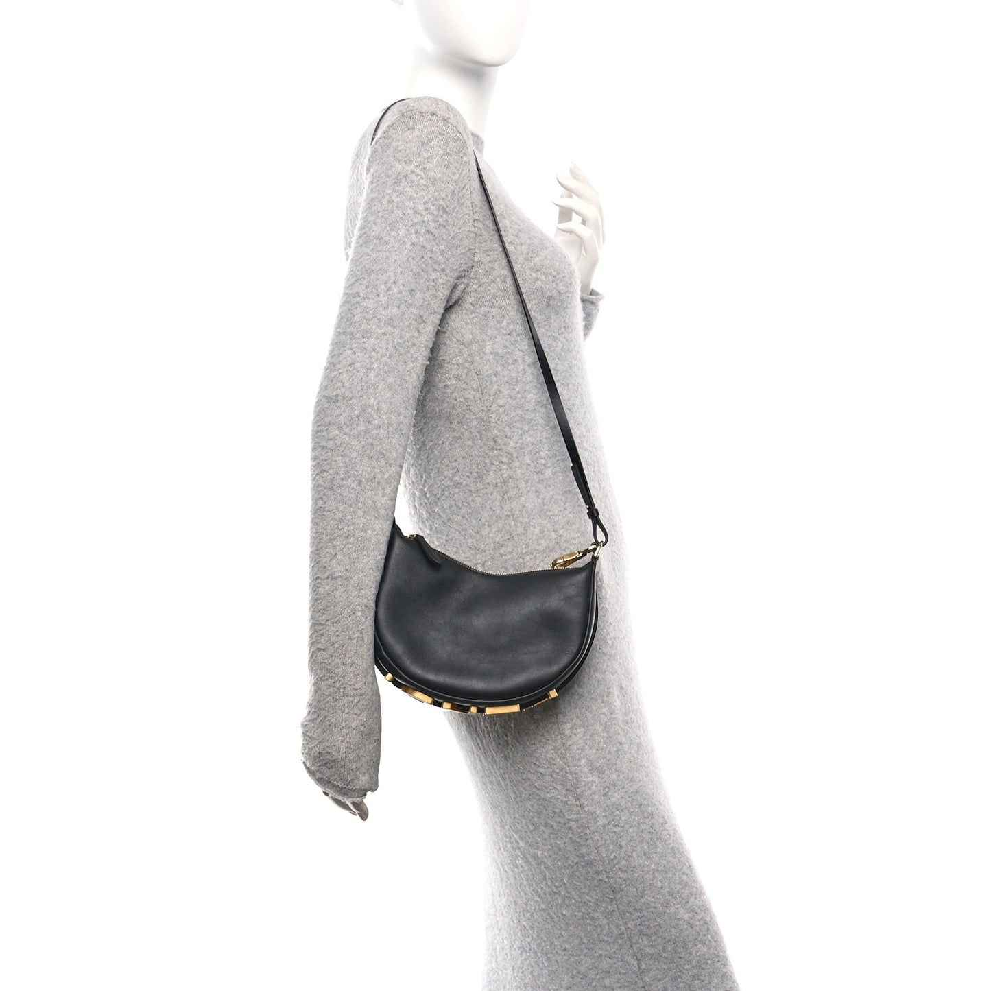 Vitello Grace Matte Mini Fendigraphy Hobo Bag Black