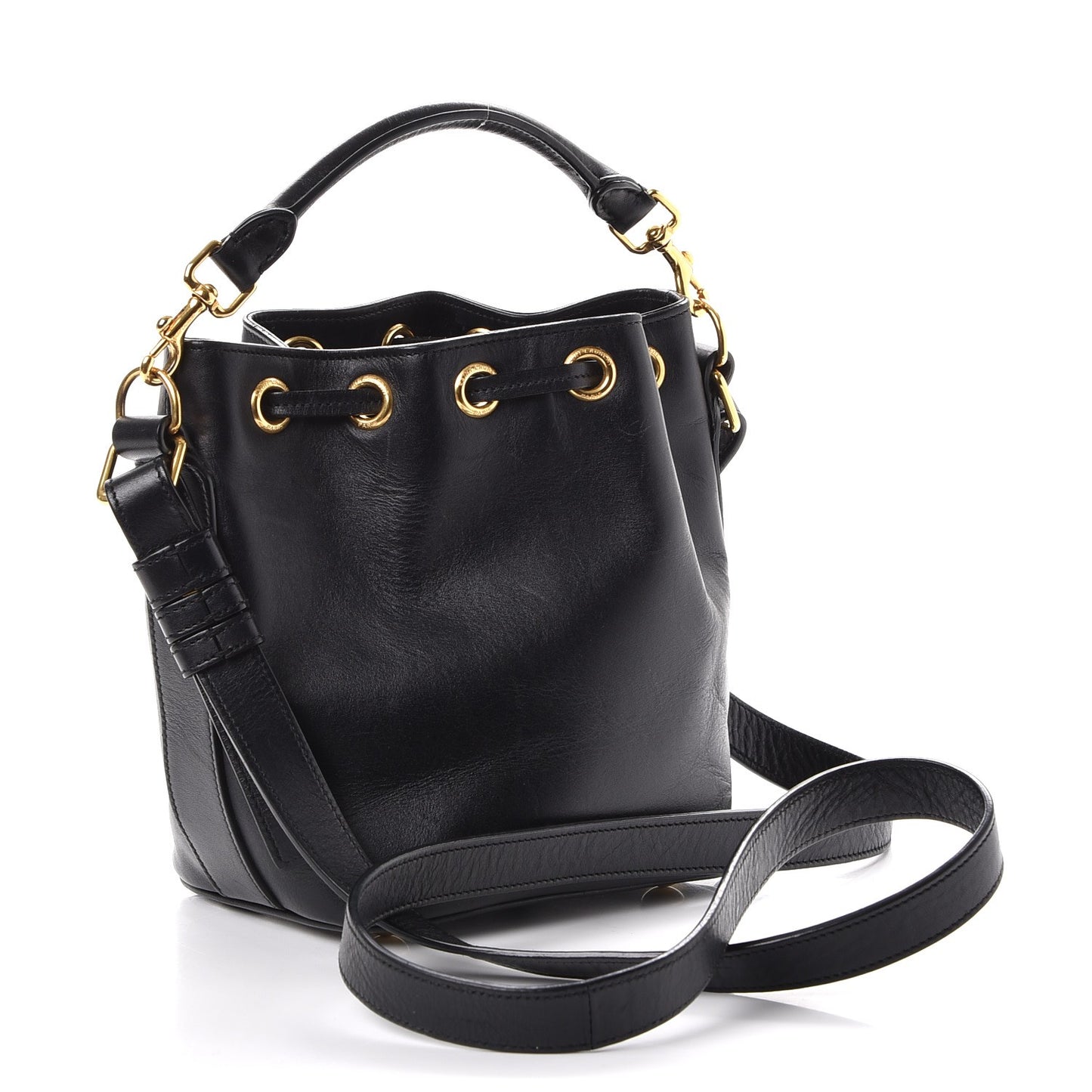 Calfskin Small Emmanuelle Bucket Bag Black