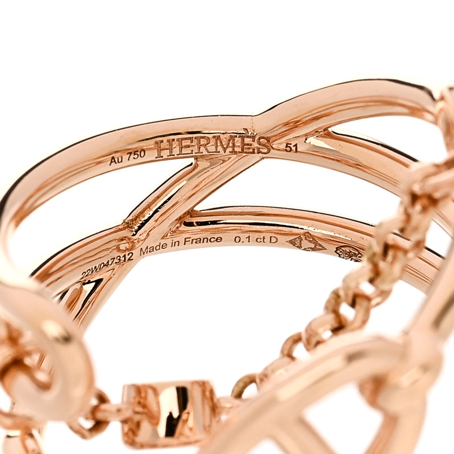 Hermes 18K Rose Gold Diamond MM Chaine d'Ancre Chaos Ring 51 5.75 4 of 5