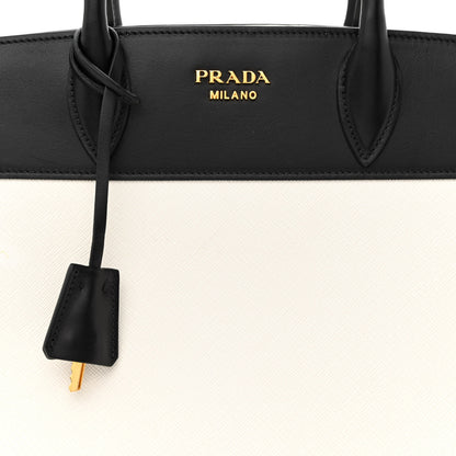 Prada Saffiano City Calfskin Medium Esplanade White Black 9 of 11