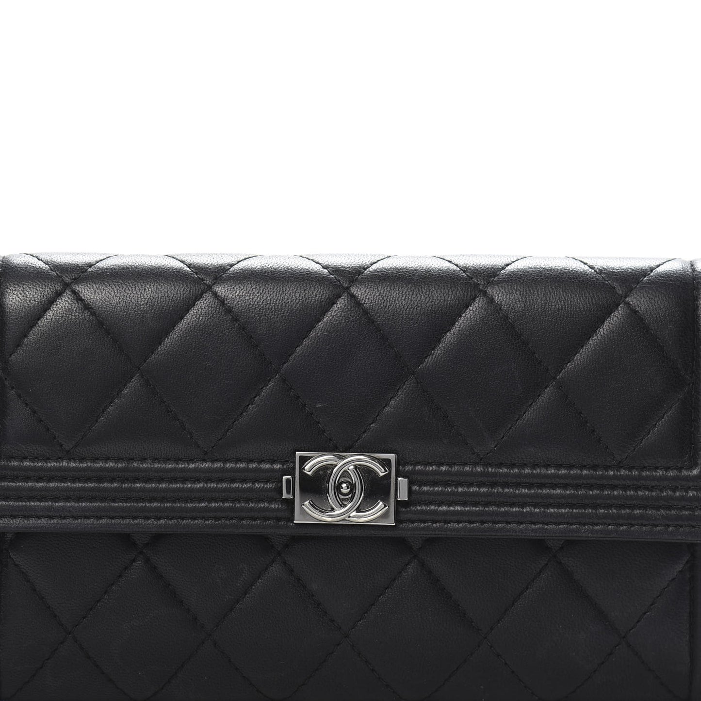 Lambskin Quilted Boy Flap Wallet Black