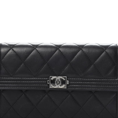 Chanel Lambskin Quilted Boy Flap Wallet Black 14 of 14