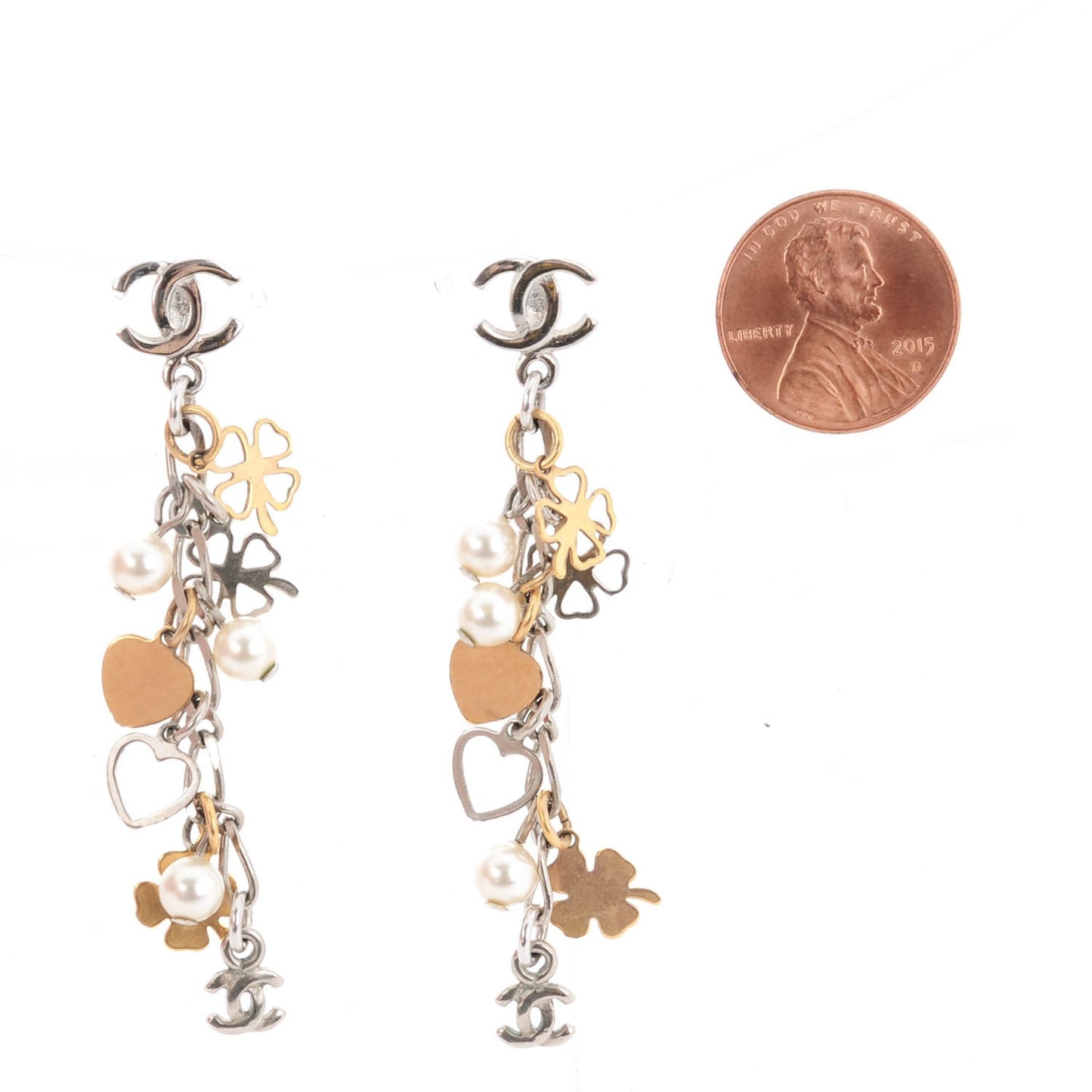 Pearl CC Dangle Earrings Gold Silver