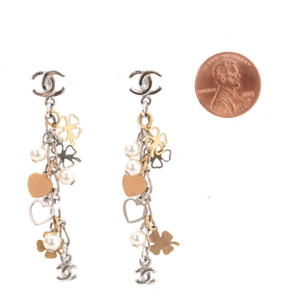 Chanel Pearl CC Dangle Earrings Gold Silver 2 of 4