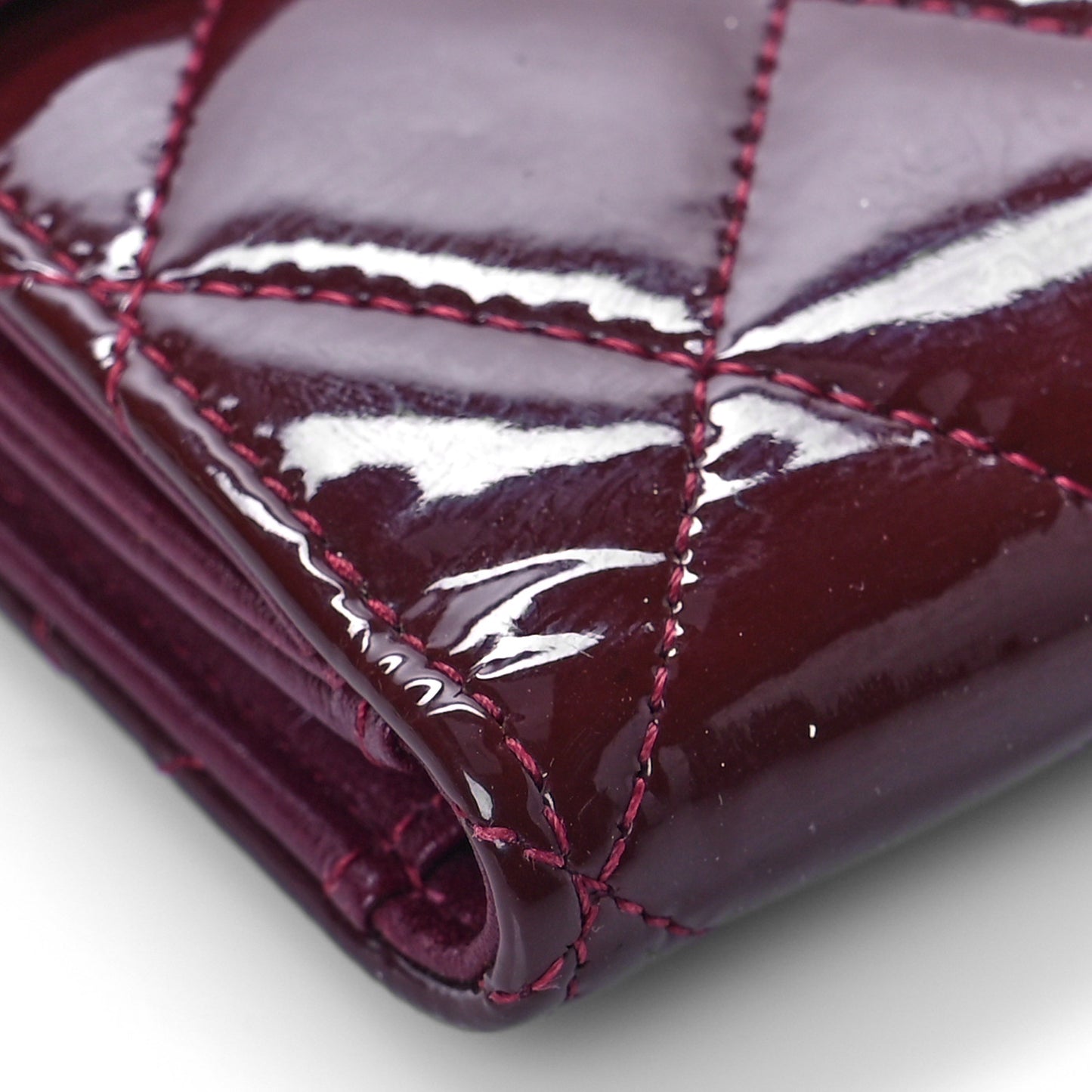 Patent Quilted Compact French Flap Wallet Dark Red