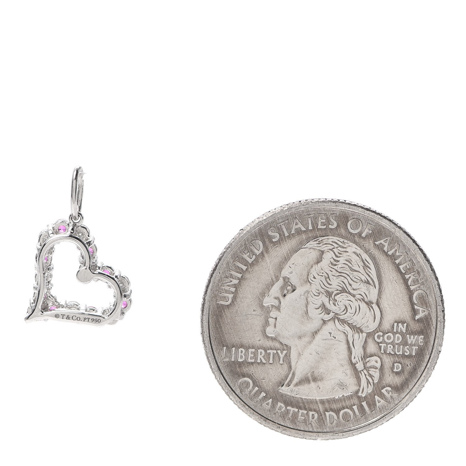 Tiffany Platinum Diamond Pink Sapphire Mini Heart Charm 2 of 4