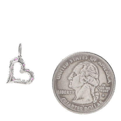Tiffany Platinum Diamond Pink Sapphire Mini Heart Charm 2 of 4