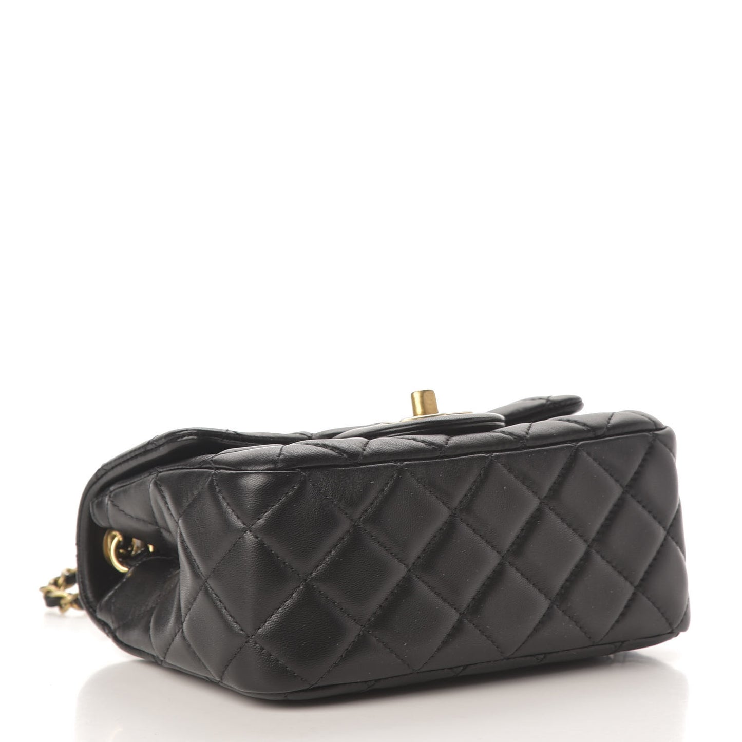 Lambskin Quilted Mini Pearl Crush Flap Black